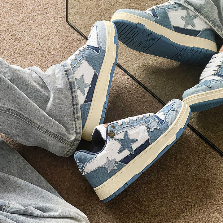 Casual Star Sneakers – Unisex Denim Patchwork Couple Style Shoes