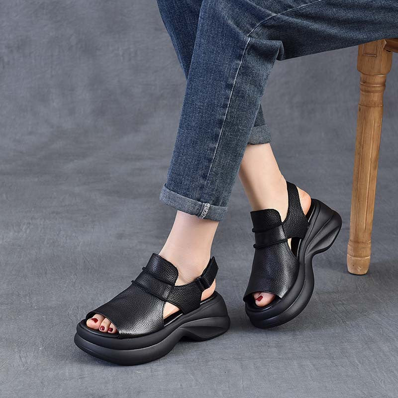 Comfortable Leather Chunky Sandals for Women - Lightweight Platform Summer Shoes
