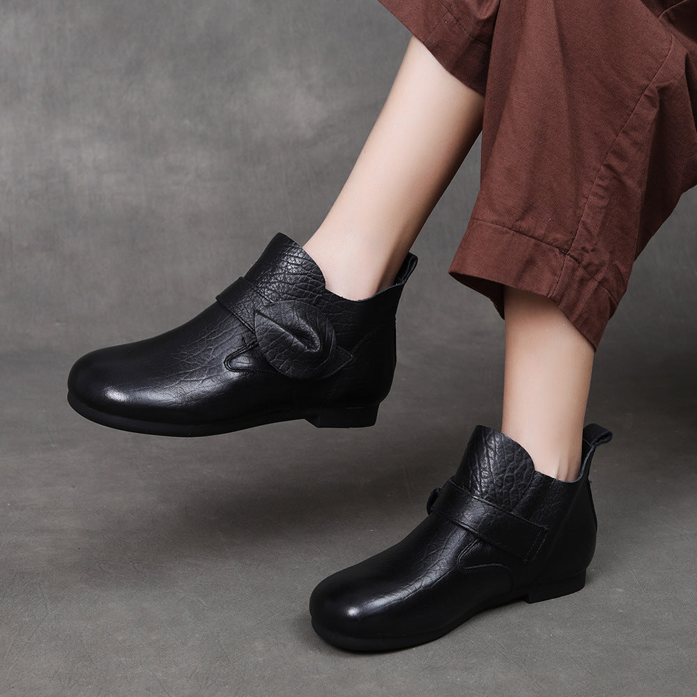 Women's Vintage Leather Ankle Boots Slip On Flat Casual Booties