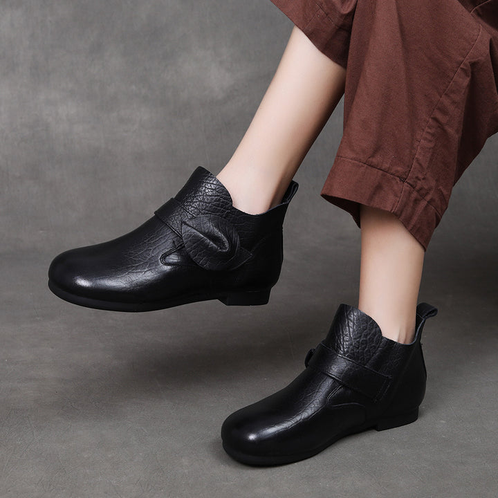 Women's Vintage Leather Ankle Boots Slip On Flat Casual Booties
