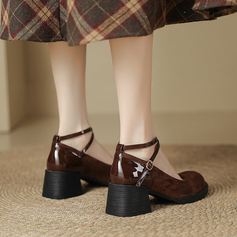 Cross Strap Chunky Heel High Round Toe Mary Jane Women's Shoes