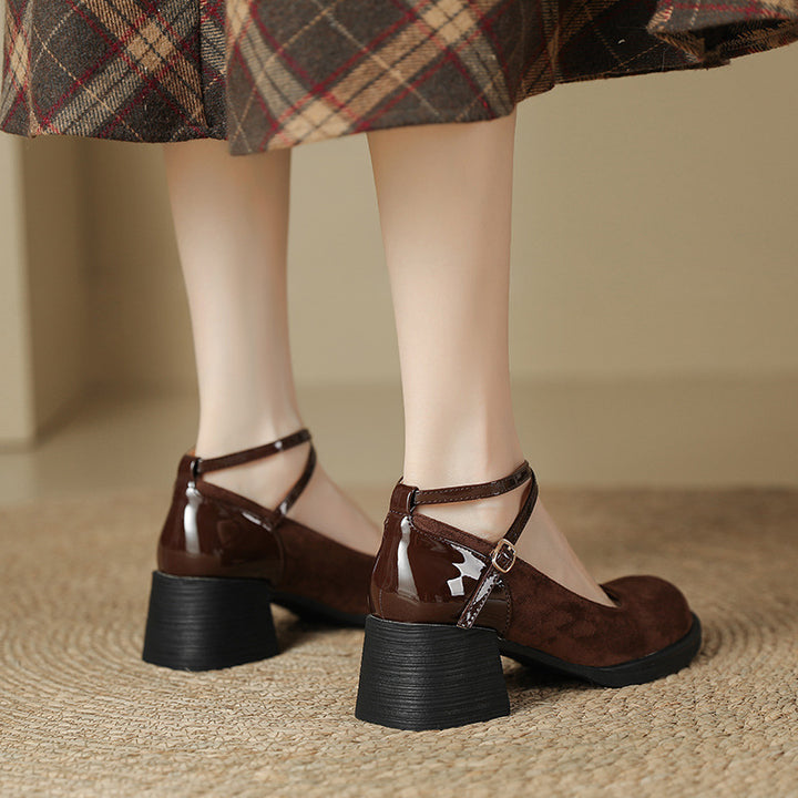 Cross Strap Chunky Heel High Round Toe Mary Jane Women's Shoes