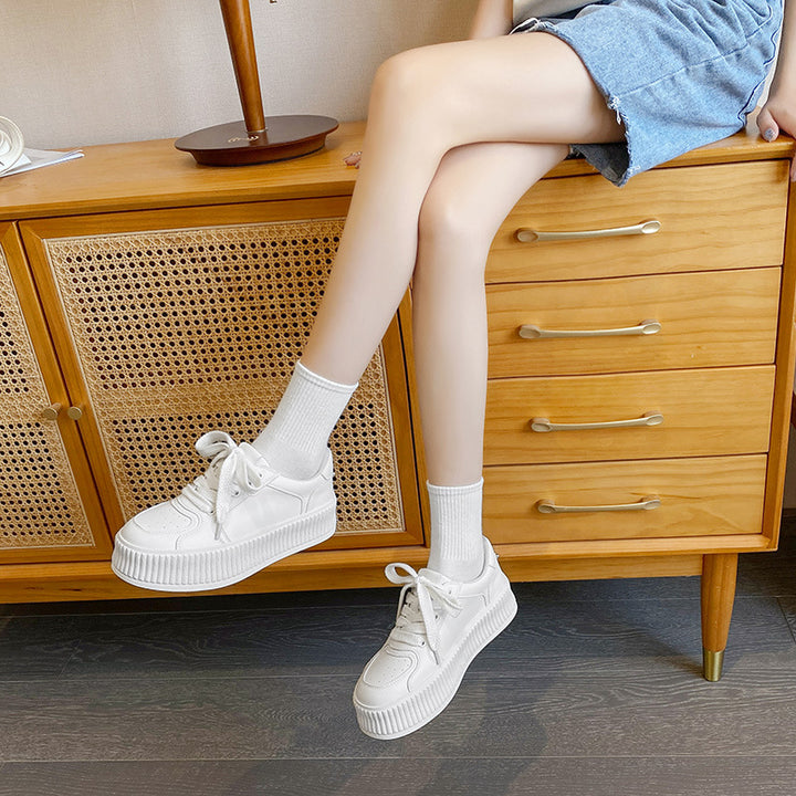 Women's Platform White Casual Lightweight Round Toe Lace Up Board Shoes