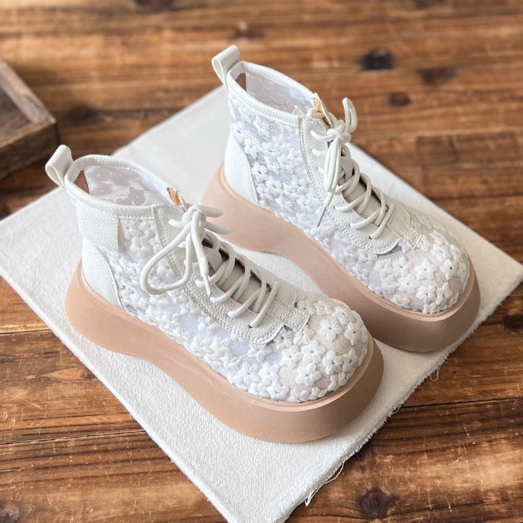 Women's Literary Style Summer Lace Mesh Platform Boots