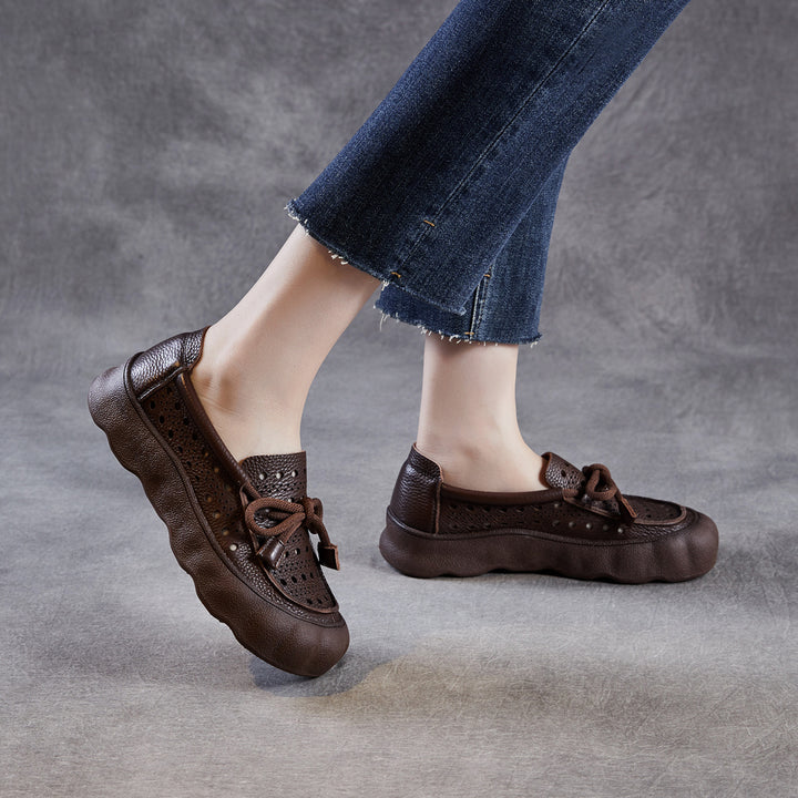 Women's Leather Slip-On Sandals — Thick Sole with Cutout Design, Breathable