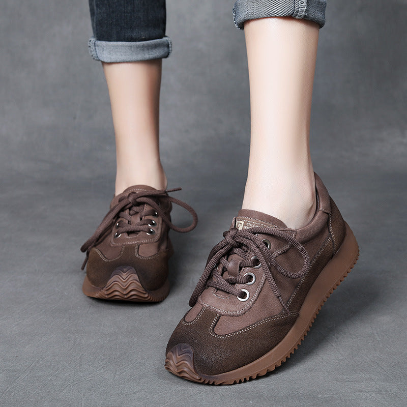 Women's Flat Leather Patchwork Casual Tennis Shoes Sneakers