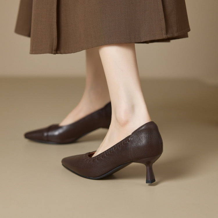 Women's Lambskin Pointed-Toe Kitten Heel Pumps Professional Style
