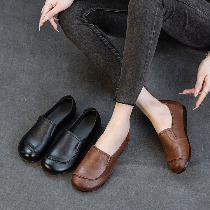 Women's Leather Slip-On Flats – Comfortable Casual Everyday Shoes