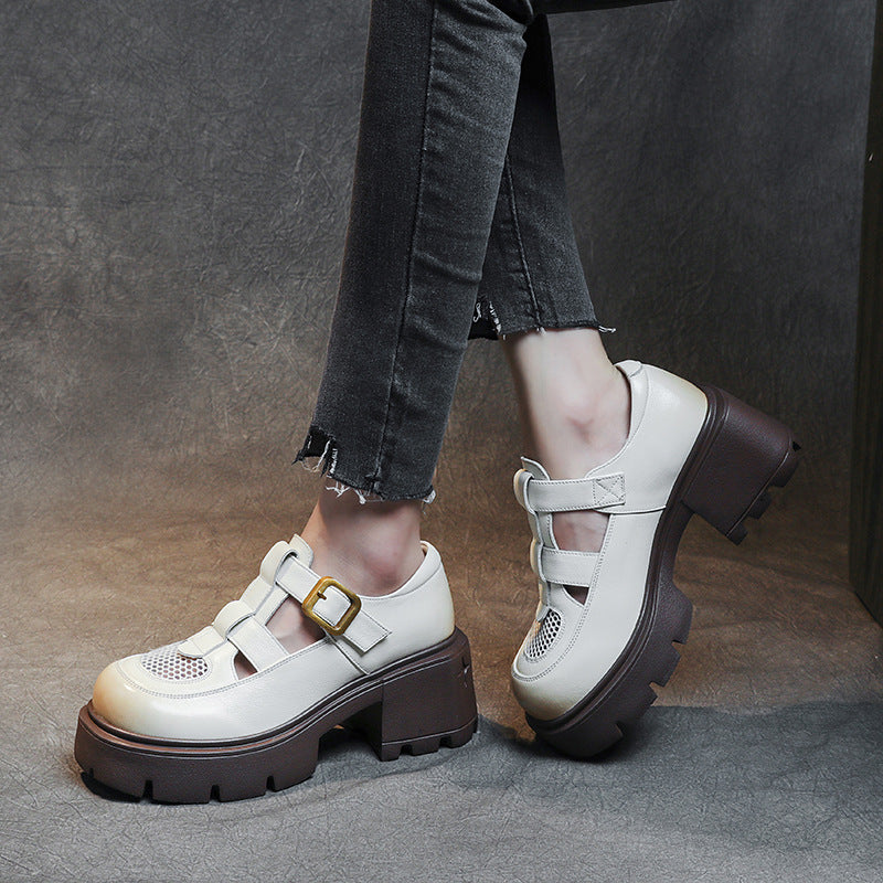 Women's Leather Fisherman Sandals - Breathable Chunky Platform Buckle Shoes