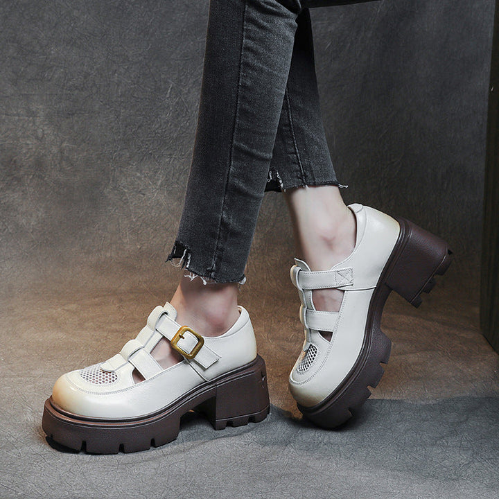 Women's Leather Fisherman Sandals - Breathable Chunky Platform Buckle Shoes