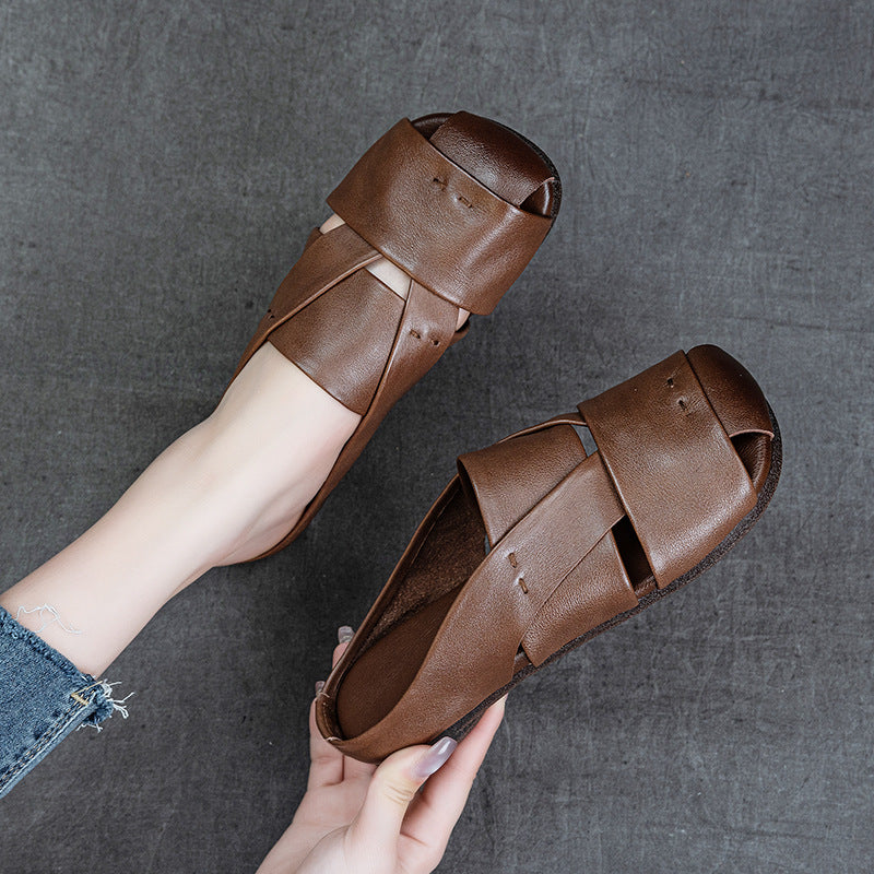 Women's Crisscross Woven Leather Mules Vintage Cutout Platform Slippers Barefoot-Friendly