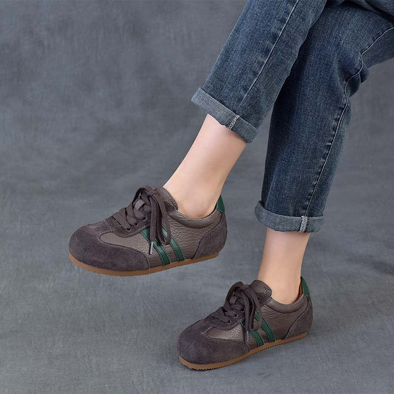 Women's Vintage German Army Trainers Top-Grain Leather Hidden Wedge Sneakers