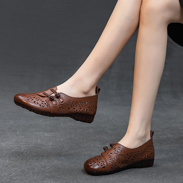 Women's Loafers - Hollow Out Rose Cut-Out Flats Hand-Woven Chinese Knot Comfort Walking Shoes