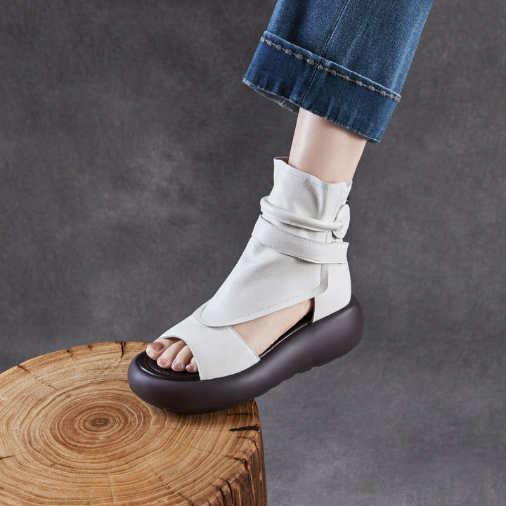 Women's Chunky Platform Sandals Peep-Toe Velcro Summer Ankle Boots Lightweight EVA Walking Flats
