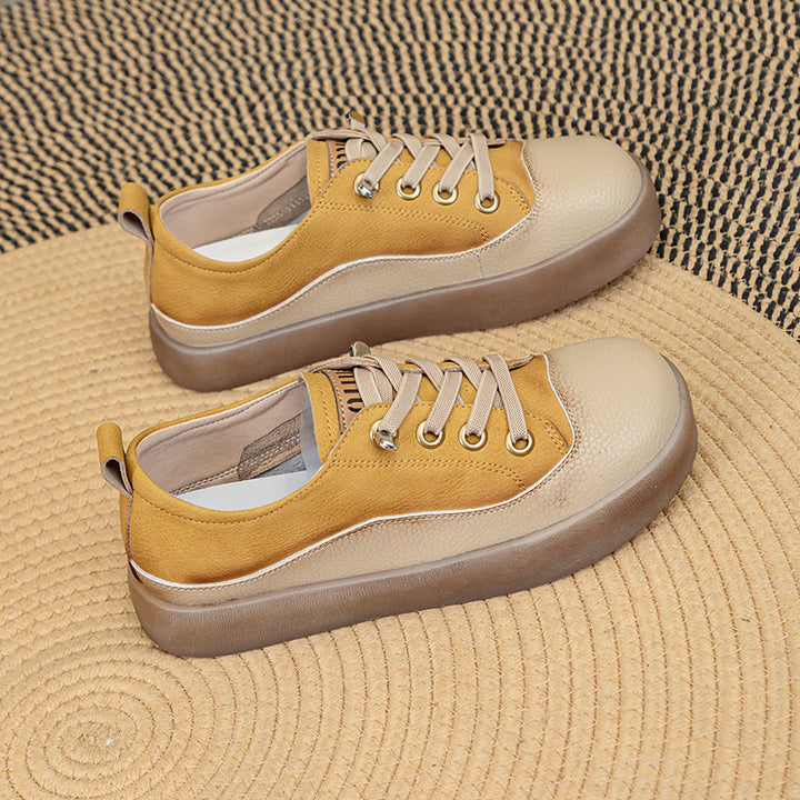 Women's Cowhide Patchwork Flat Slip On Shoes