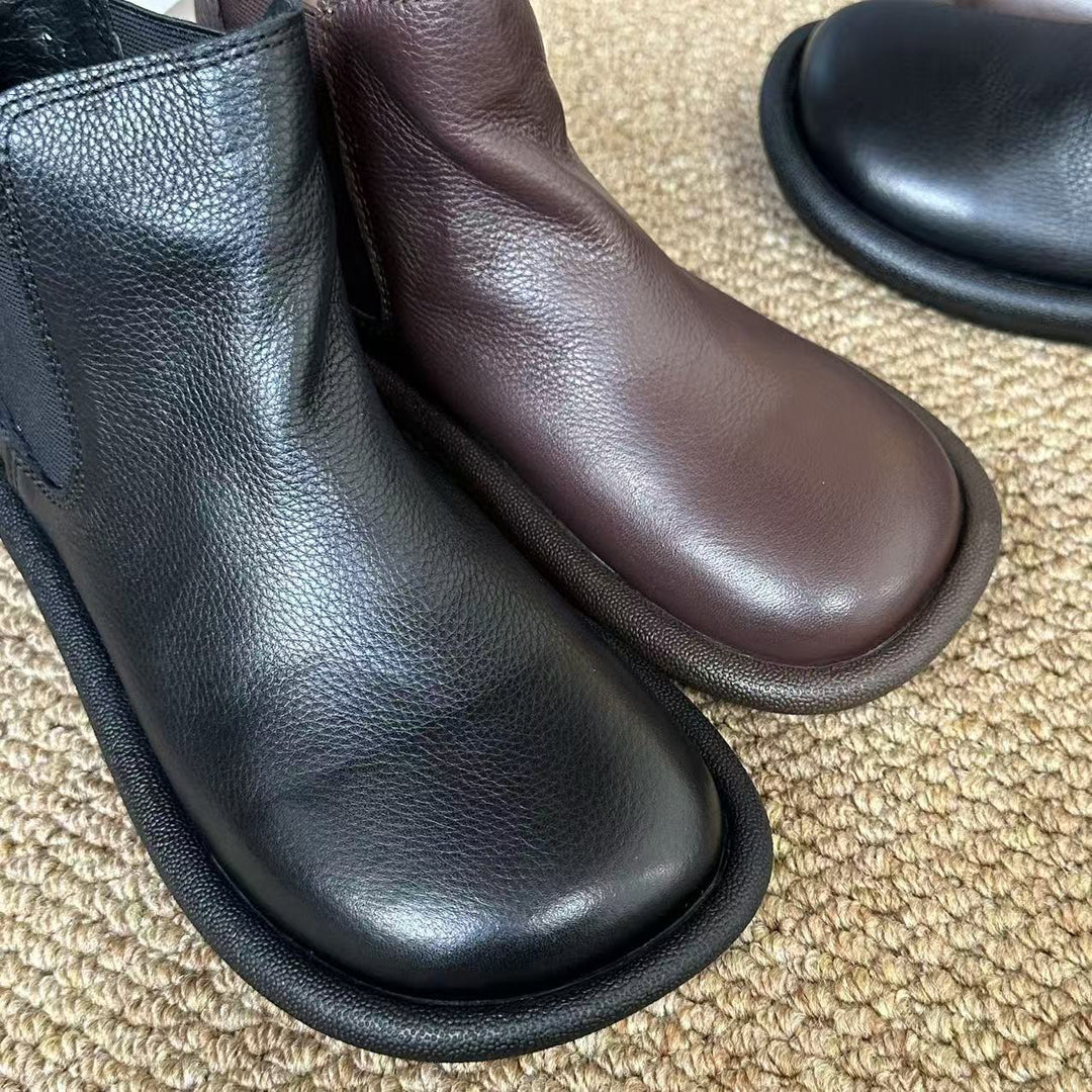 Women's Leather Ankle Boots Spring Fall Casual Unlined Slip-on Shoes