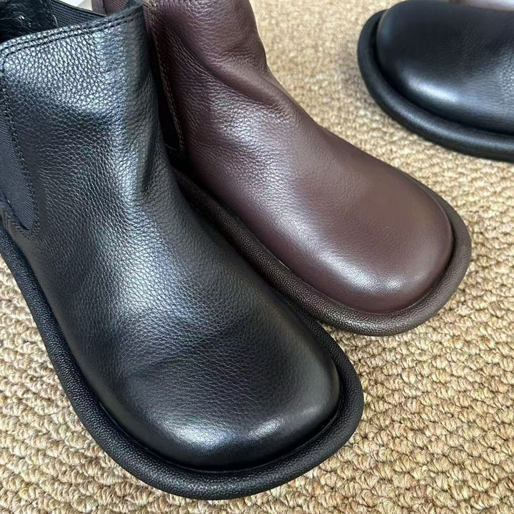 Women's Leather Ankle Boots Spring Fall Casual Unlined Slip-on Shoes
