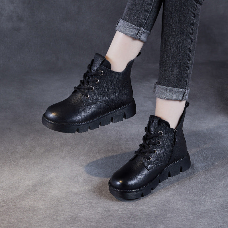 Women’s Handmade Leather Lace-Up Ankle Boots – Soft Sole Winter Shoes