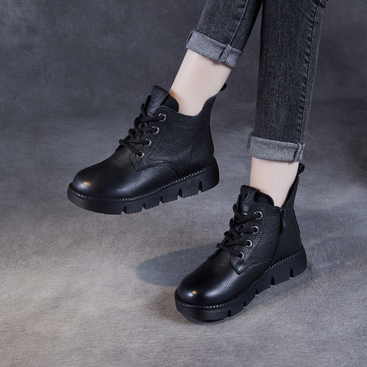 Women’s Handmade Leather Lace-Up Ankle Boots – Soft Sole Winter Shoes
