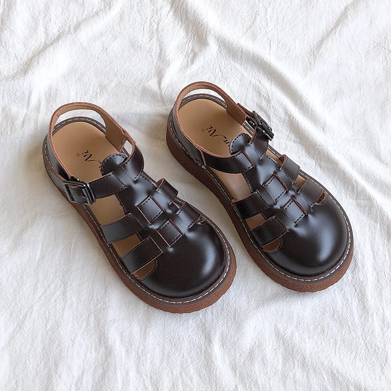 Clearance Sale Women's Leather Closed Toe Round Sandals