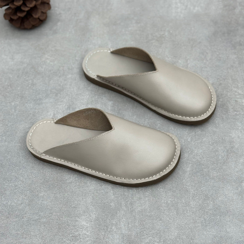 Minimalist V-Cut Cowhide Summer Mules Women's Leather Zen Flat Summer Slides