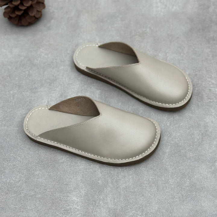Minimalist V-Cut Cowhide Summer Mules Women's Leather Zen Flat Summer Slides