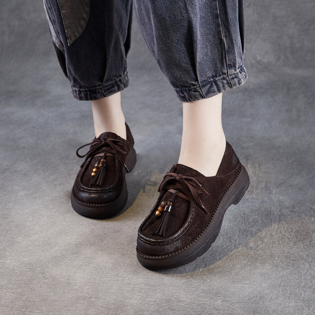 Women’s Suede Tassel Lace-Up Platform Shoes – Casual Everyday Style