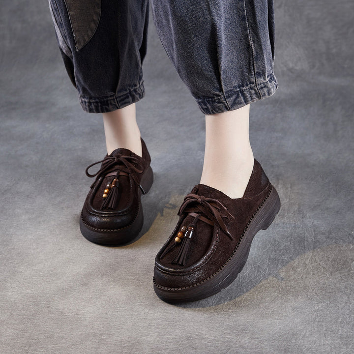 Women’s Suede Tassel Lace-Up Platform Shoes – Casual Everyday Style