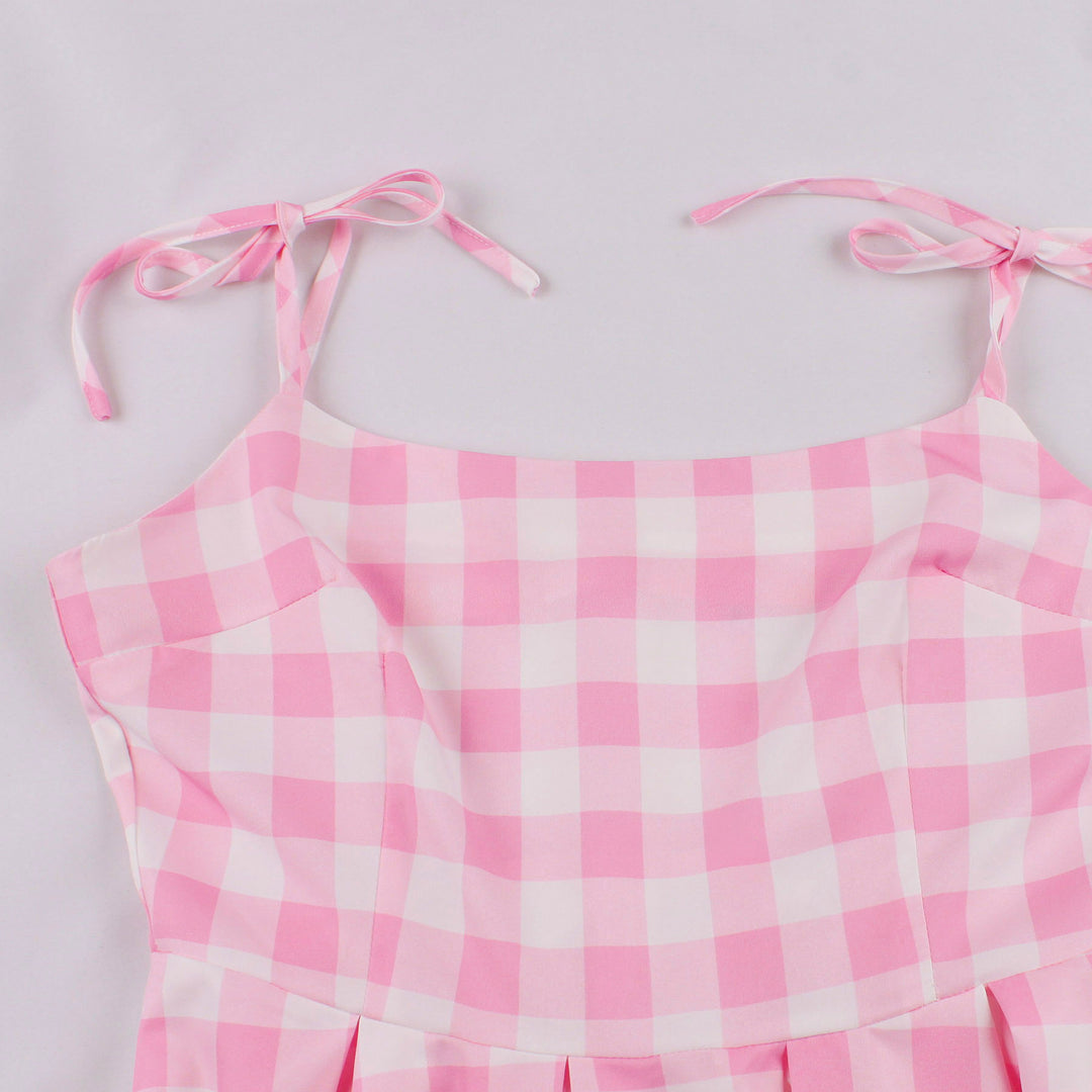 70s for Women Spaghetti Straps Plaid Pink Dress