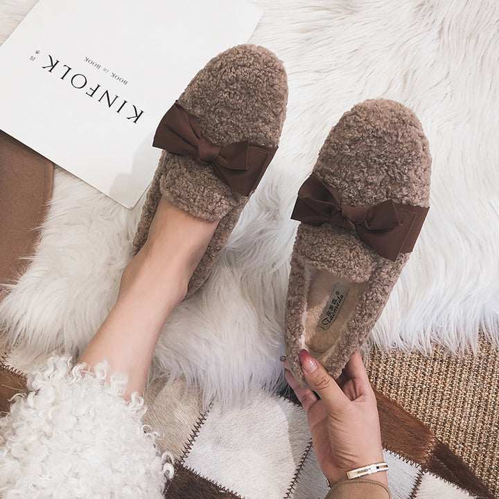 Women Bow Winter Warm & Soft Plush Fur Loafers Shoes