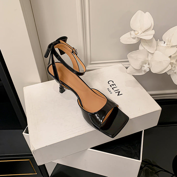 Women's Stylish Thin High Heel Sandals Ankle One Buckle With Bowknot