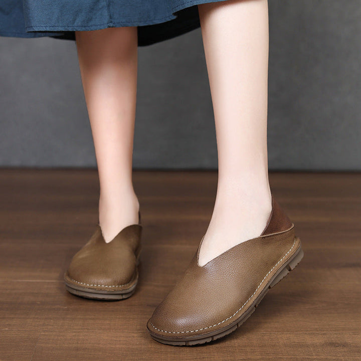 Women's Artisanal Hand-Finished Leather Flats - Ultra-Soft Unlined Slip-Ons Walking Shoes