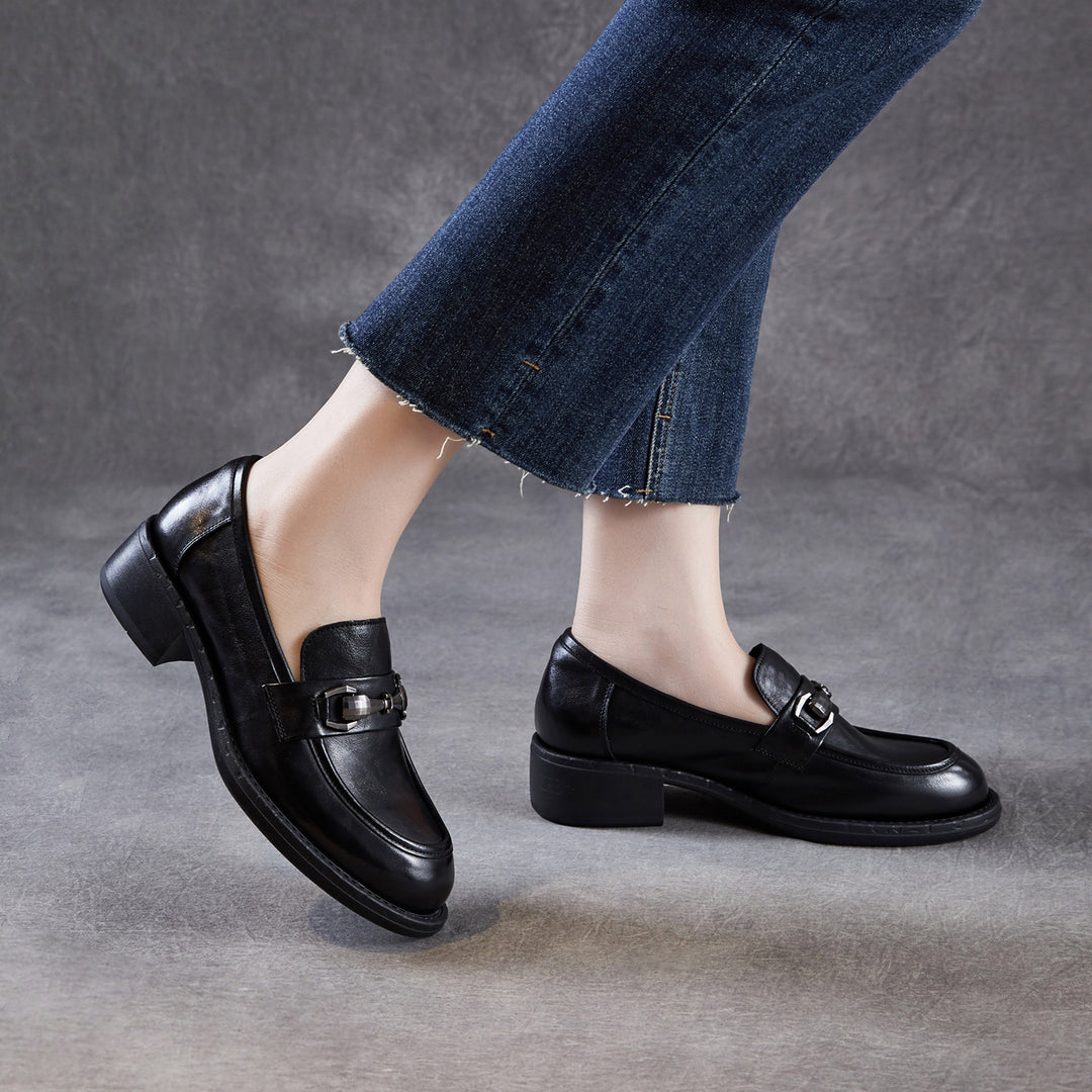 Women's Genuine Leather Casual Shoes Spring Fall Dress Buckle Slip-on Loafers