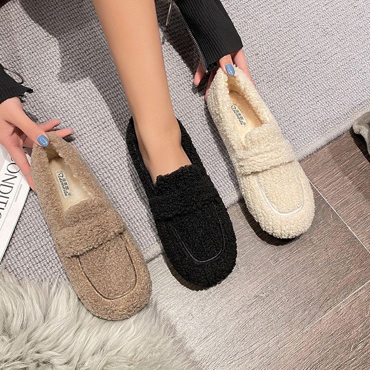 Women Cute Winter Warm & Soft Plush Fur Loafers Shoes