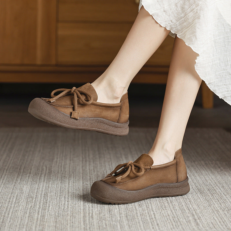 Women's Leather Platform Lace-up Daily Casual Shoes