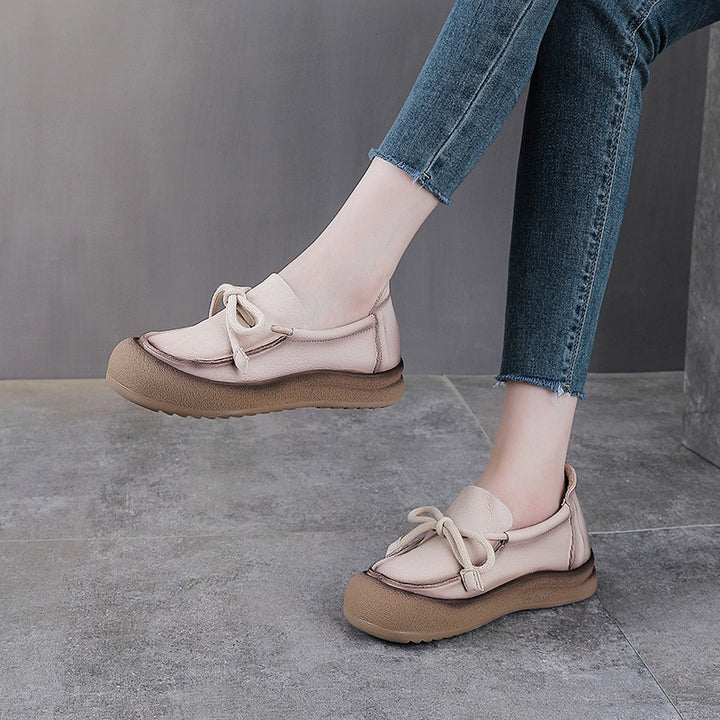 Women's Leather Slip-on Flats — Casual Round-Toe Footwear