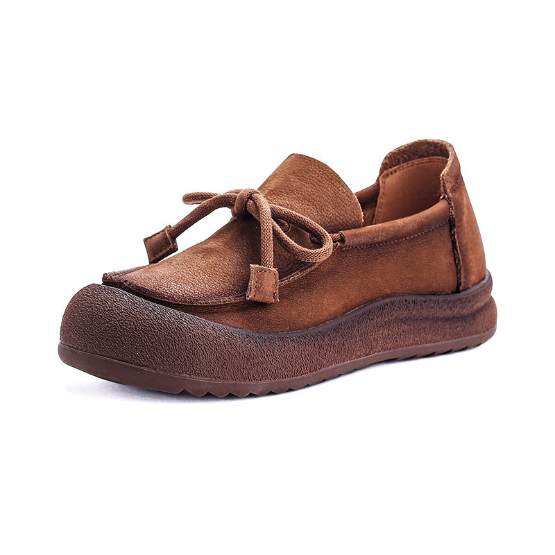 Women's Leather Slip-on Flats — Casual Round-Toe Footwear