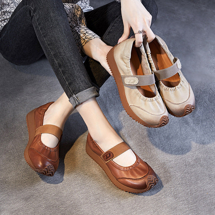 Women's Elastic Comfort Loafers - Genuine Leather Flat with Soft Sole