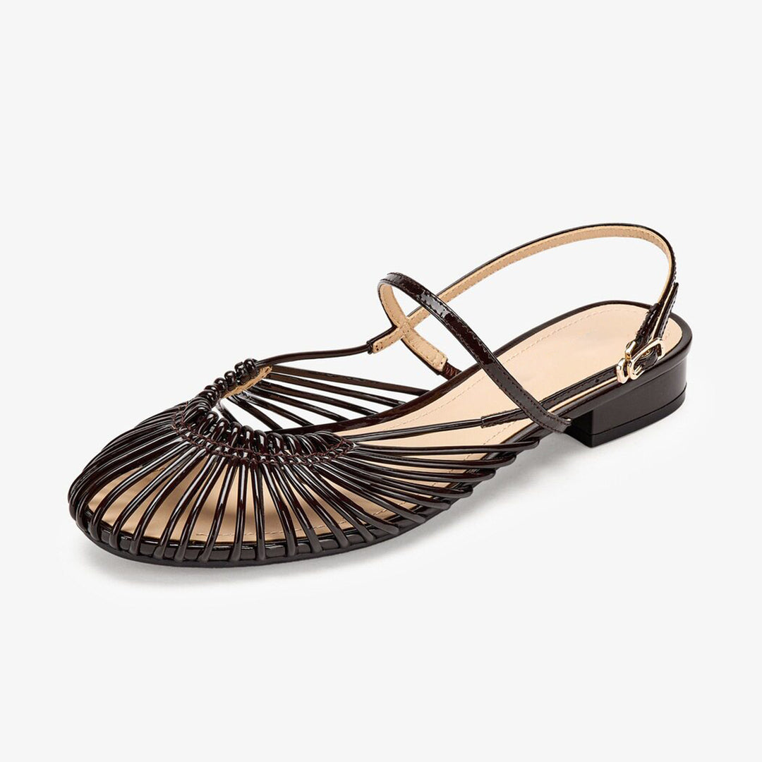 Women's Woven Strappy Sandals - Closed Pointed Toe Cage Slingback Flats Low Heel Shoes