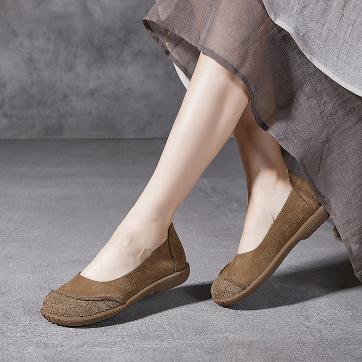 Women's Leather Patchwork Simple Design Style Comfortable Flat Shoes