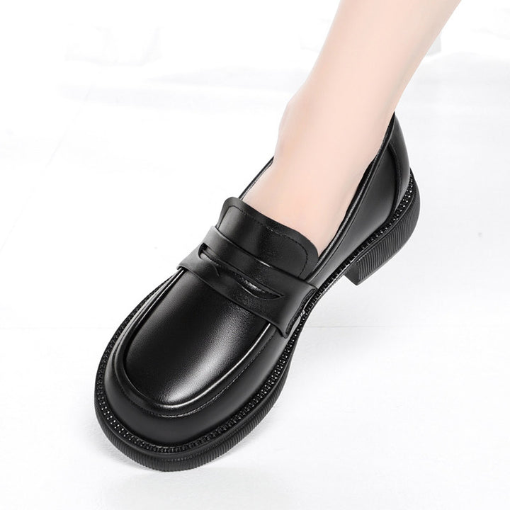 Women’s Leather Low Heel Loafers – Comfortable Preppy Style
