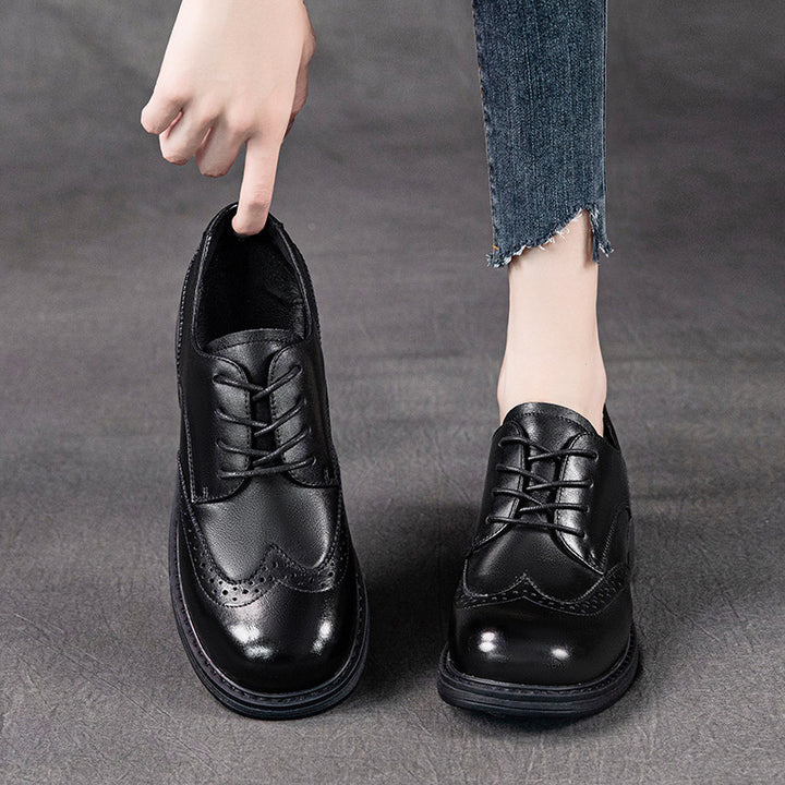 Women's Leather British-Style Brogue Lace-up Oxford Shoes