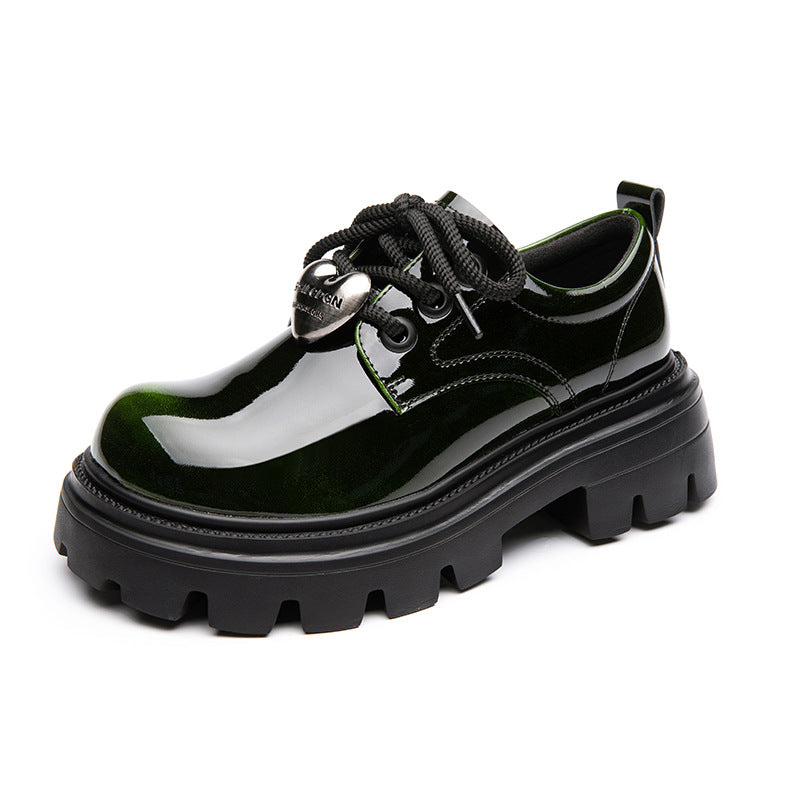 Women's Leather Oxford Shoes - Platform Chunky High Heel Derby  Shoes Lace-up Round Toe Spring Fall Brogues