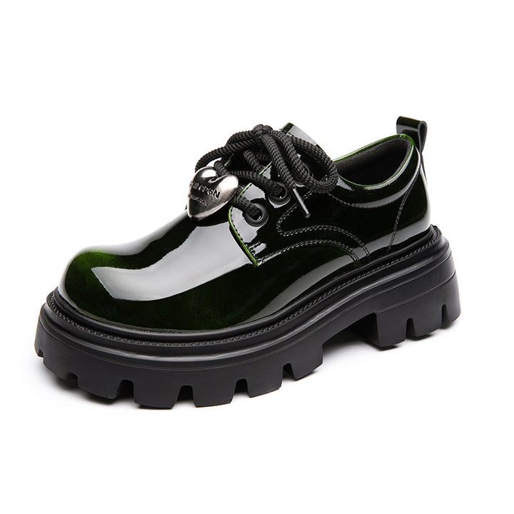 Women's Leather Oxford Shoes - Platform Chunky High Heel Derby  Shoes Lace-up Round Toe Spring Fall Brogues