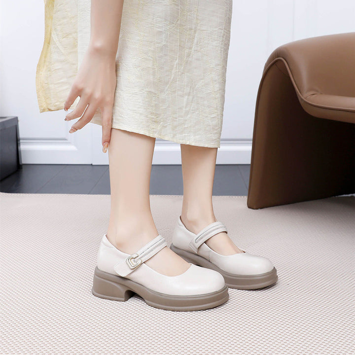 Women's Platform Leather Mary Jane Heels – Chunky Heel Velcro Strap Shoes
