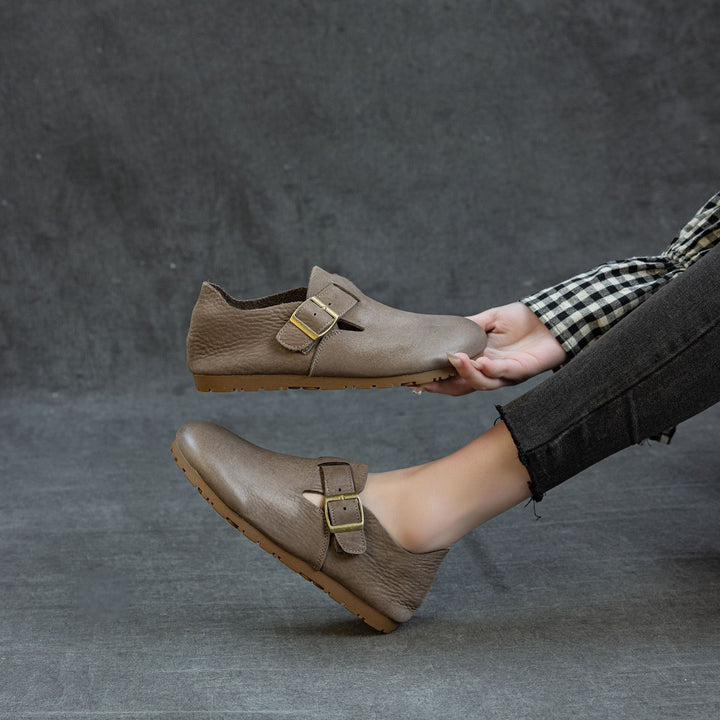 Women's Soft Leather Birkenstock Clogs - Round Toe Adjustable Buckle Strap Slip-On Flat Loafers