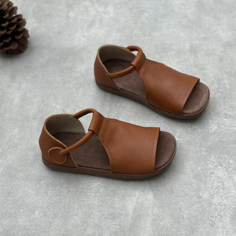 Women’s Handmade Soft Leather Open Toe Sandals – Retro Velcro Casual Shoes