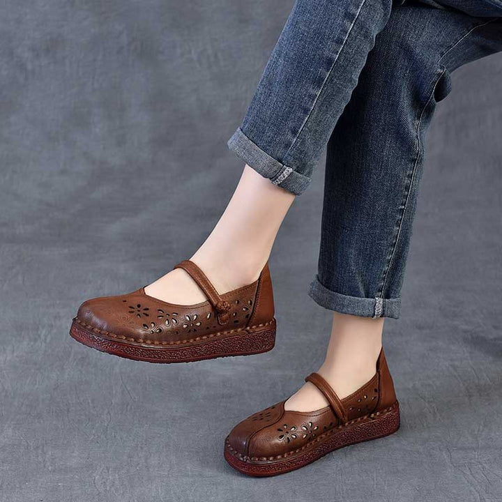 Women's Leather Floral Cutout Sandals – Breathable Summer Style