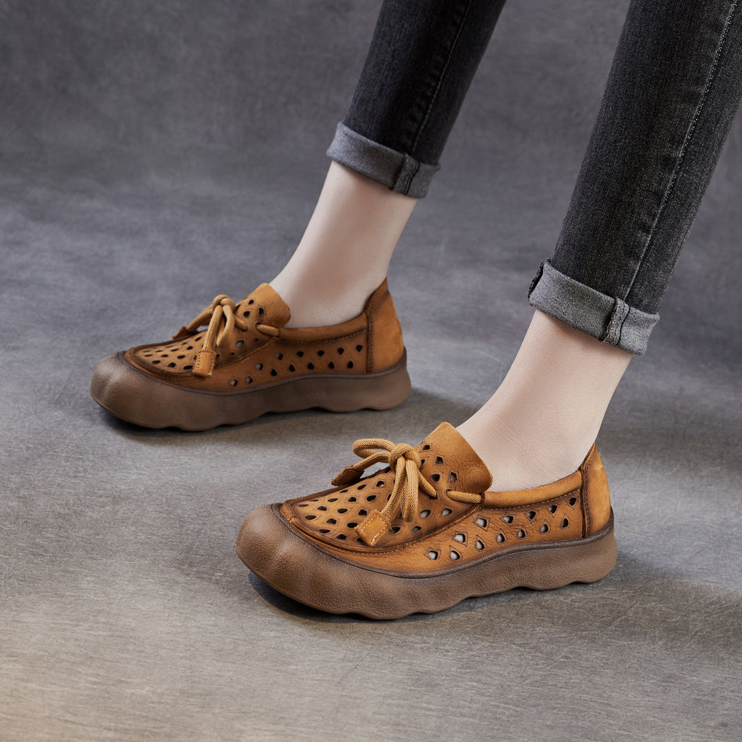 Women's Leather Slip-on Flats — Summer Cutout Style