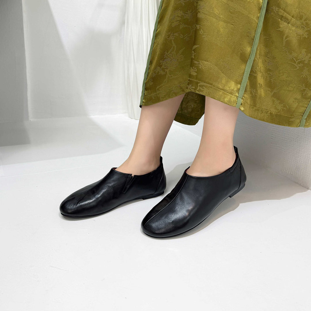 Women's Soft Sheepskin Ballet Flat Shoes Slip On Round Toe Loafers